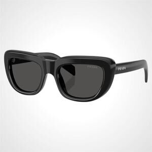 New PRADA Sunglasses Black Rectangle Cat Eye Grey Lens Women's